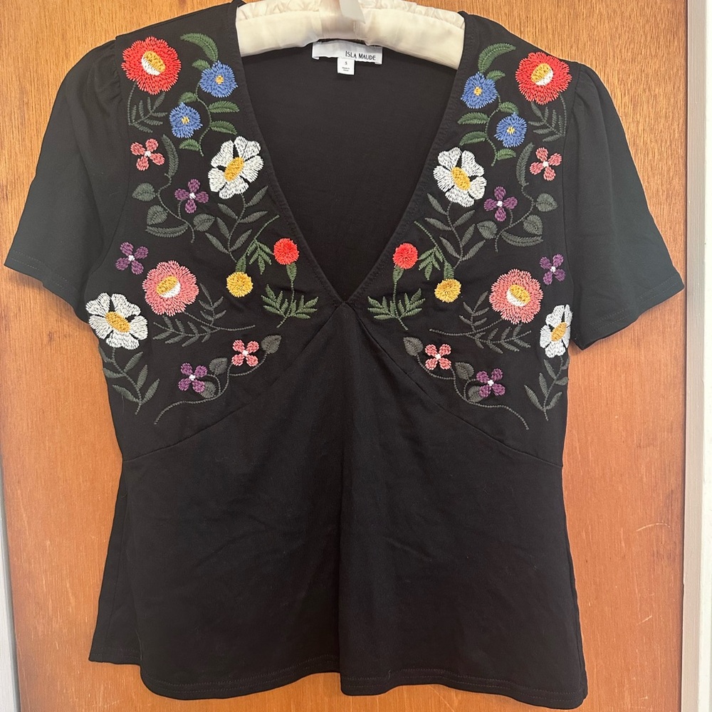 Anthropologie Floral Embroidered Top